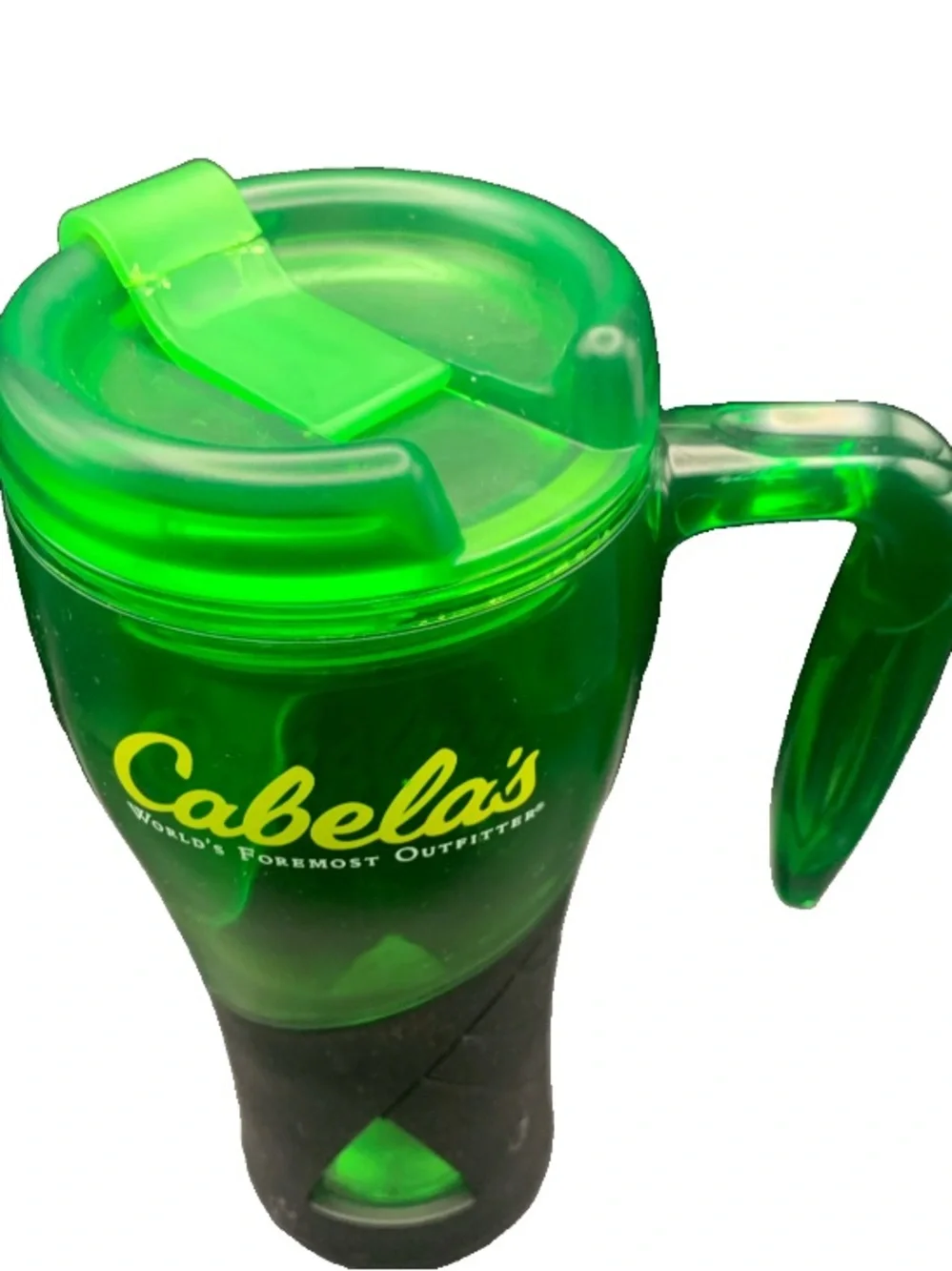 New NOS Cabela's World's Foremost Outfitter Travel Mug Tumbler Green Black